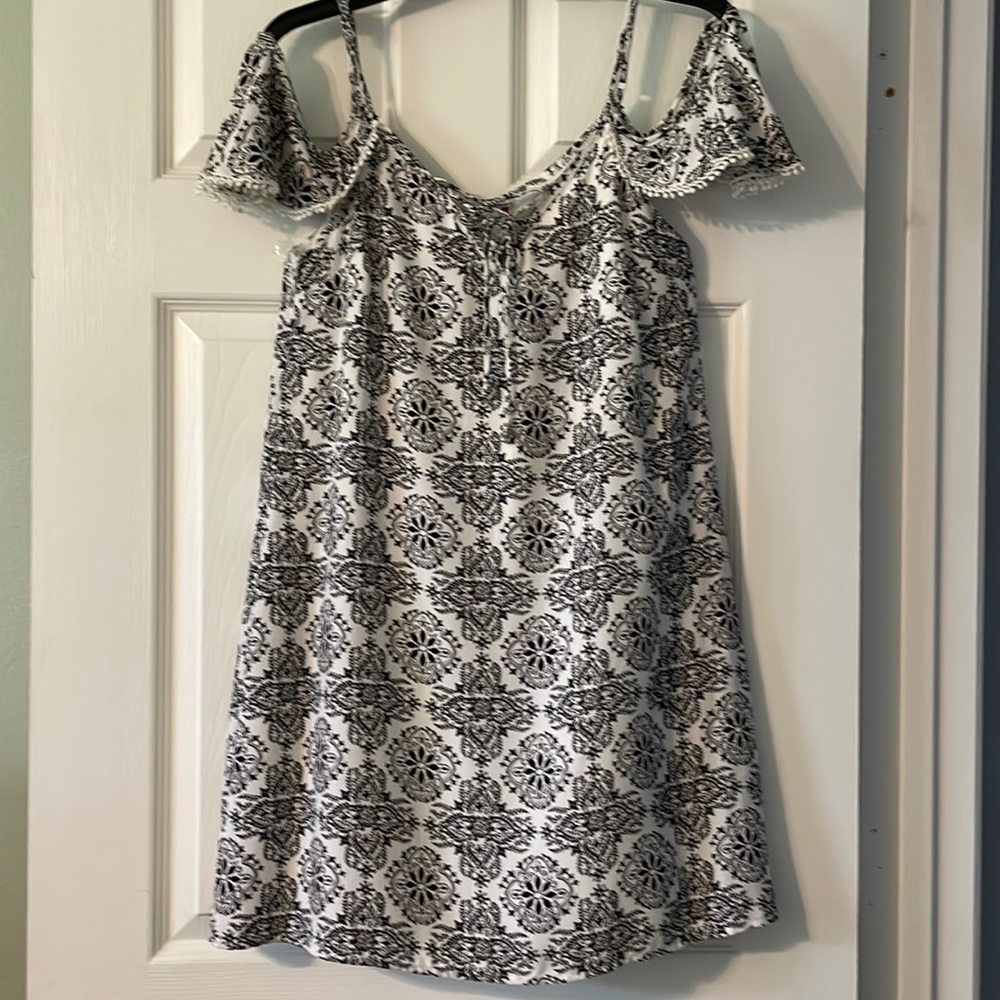Three Hearts Black & White Cold Shoulder Dress